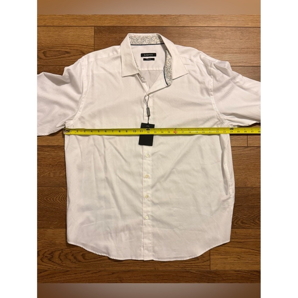 Bugatchi Mens XL White Geometric Jacquard Button Up Shirt Classic Fit Cotton - Picture 3 of 10